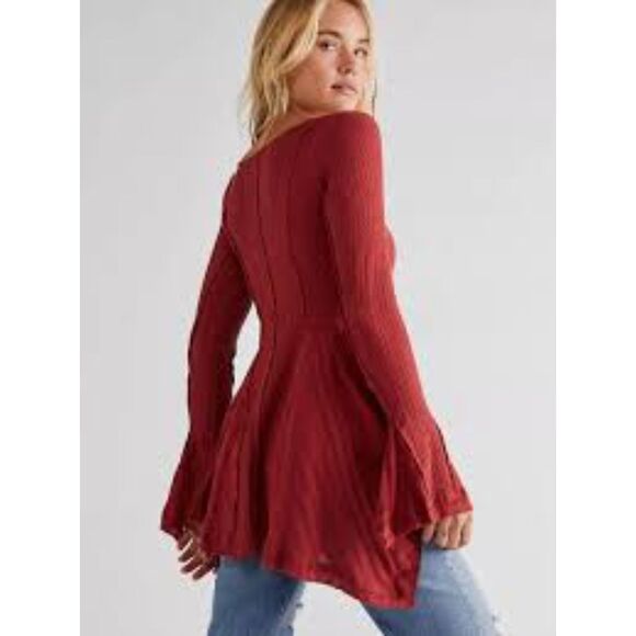 Free People Primrose Thermal Style Long Sleeve Rusty Red Size XS OB1394360 - Picture 2 of 6